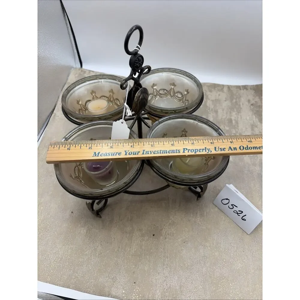 Gorgeous vintage candle Holder setup, metal & glass with 4 Glass Votive